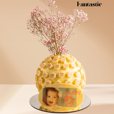 Large Ball of Name Printed White Chocolate - Blue/Pink (#9)