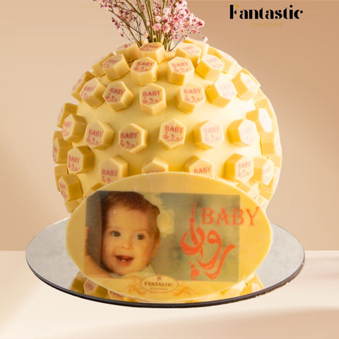 Large Ball of Name Printed White Chocolate - Blue/Pink (#9)