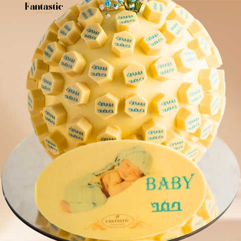 Large Ball of Name Printed White Chocolate - Blue/Pink (#9)