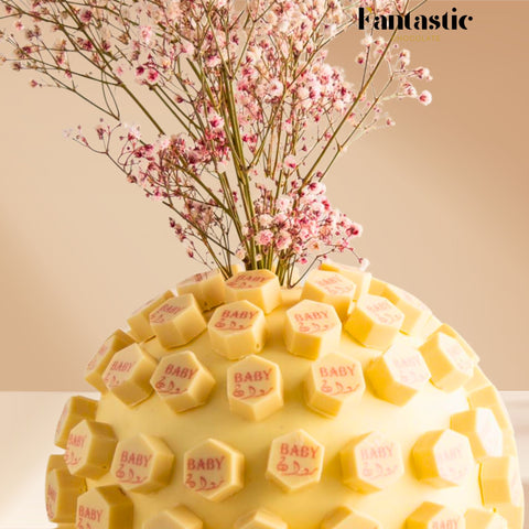 Large Ball of Name Printed White Chocolate - Blue/Pink (#9)