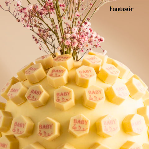 Large Ball of Name Printed White Chocolate - Blue/Pink (#9)