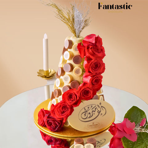 White & Brown Chocolate Tower Decorated with Fresh Flowers (#5)