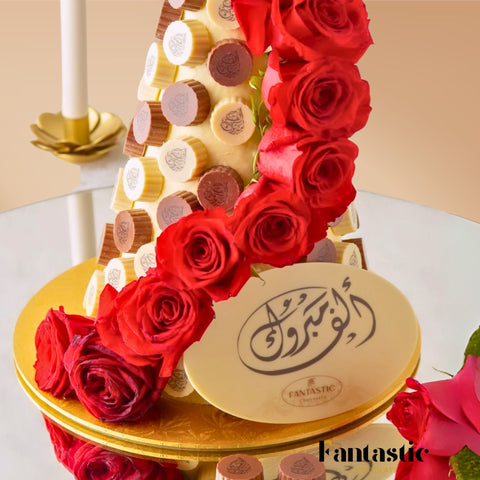 White & Brown Chocolate Tower Decorated with Fresh Flowers (#5)