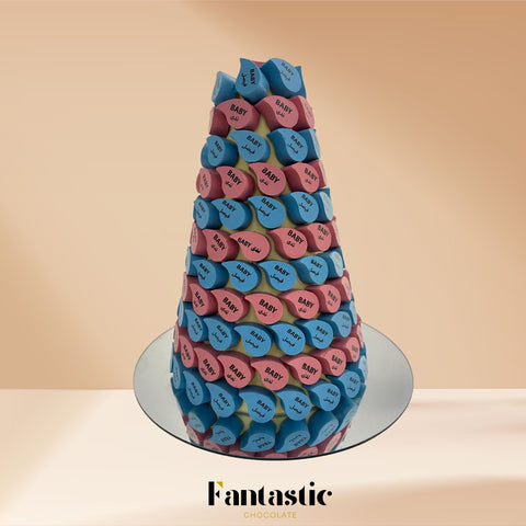 Twin Newborns Chocolate Tower with a Congratulating Sentence (#36)