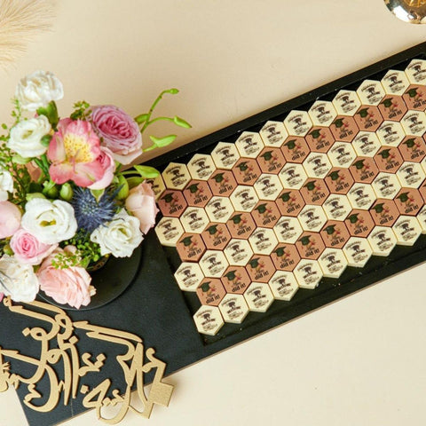Wooden Graduation Tray Hexagon Shaped Printed Chocolate - Fantastic Chocolate