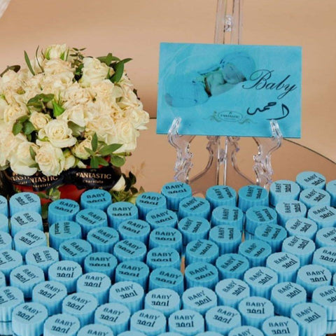 Round Mirror Tray of Name Printed Blue Chocolate - Fantastic Chocolate