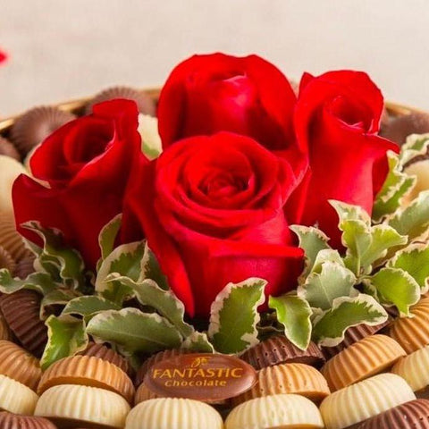 Round Tray of Chocolate with Flowers - Fantastic Chocolate