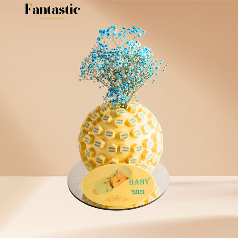 Large Ball of Name Printed White Chocolate - Blue/Pink (#9)