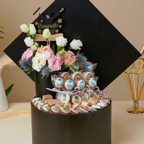 Black Graduation Cap Chocolate Box with Lollipop - Fantastic Chocolate