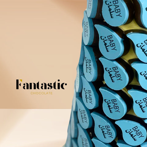 Blue Chocolate Tower with a Congratulating Sentence (24) - Fantastic Chocolate