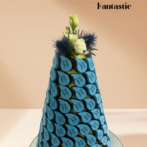 Blue Chocolate Tower with a Congratulating Sentence (24) - Fantastic Chocolate