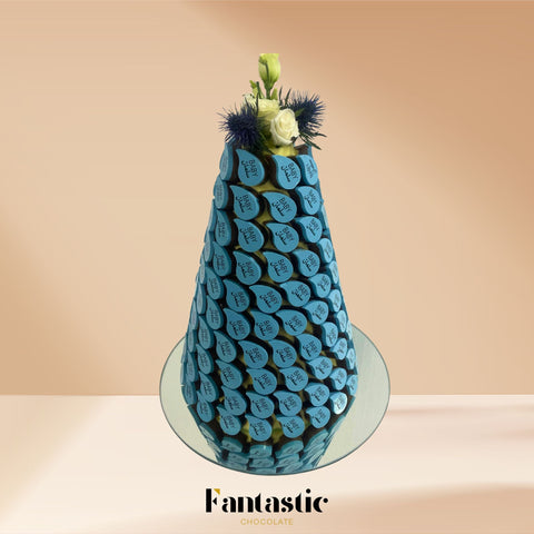 Blue Chocolate Tower with a Congratulating Sentence (24) - Fantastic Chocolate