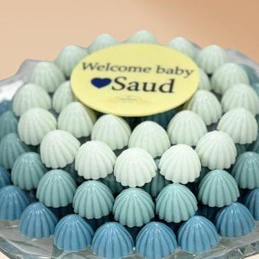 Crystal Tray of Blue Ombre Chocolate for a New Born Boy - Fantastic Chocolate