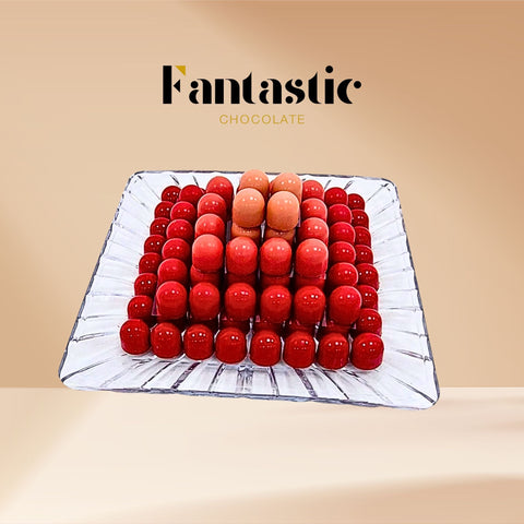Crystal Tray of Red Color Chocolates 120 Pieces - Fantastic Chocolate