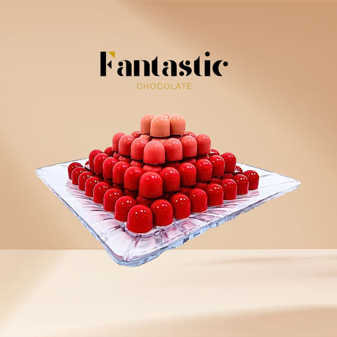 Crystal Tray of Red Color Chocolates 120 Pieces - Fantastic Chocolate