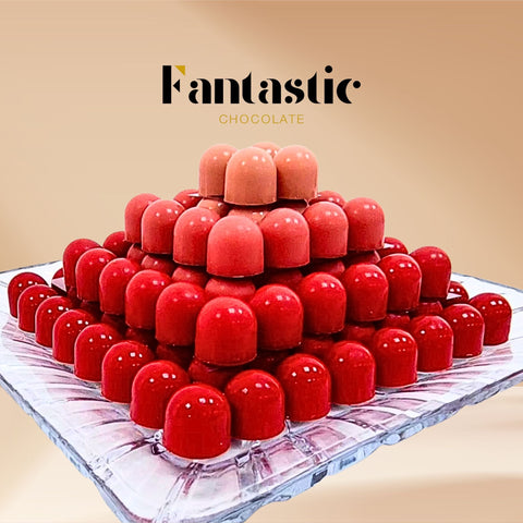 Crystal Tray of Red Color Chocolates 120 Pieces - Fantastic Chocolate