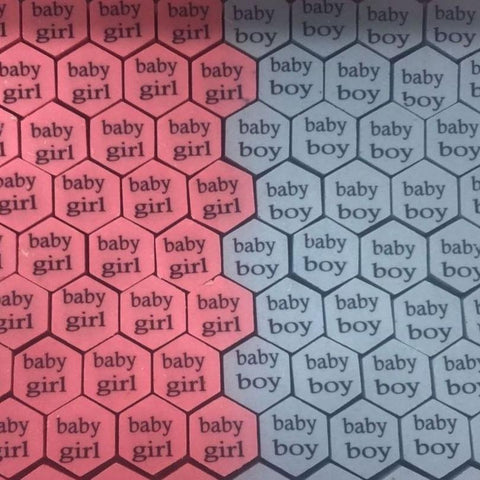 Gender Reveal Wooden Tray Hexagon Shaped Printed Chocolate - Blue\Pink - Fantastic Chocolate