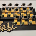 Graduation Chocolate Wooden Tray with Fresh Flowers - Fantastic Chocolate