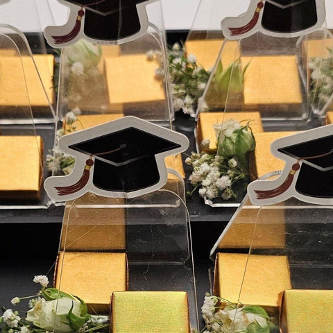 Graduation Chocolate Wooden Tray with Fresh Flowers - Fantastic Chocolate