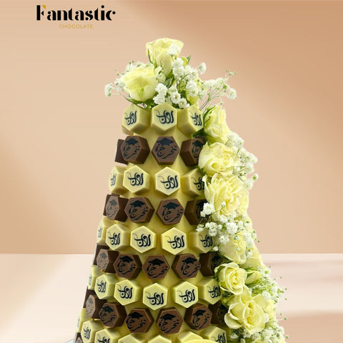 Hexagon Chocolates Tower with a Congratulating Sentence (37) - Fantastic Chocolate