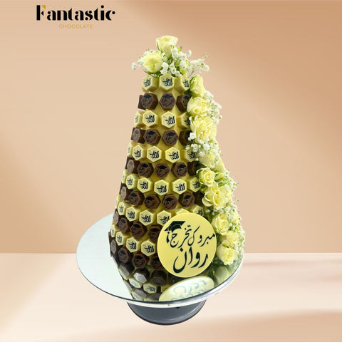 Hexagon Chocolates Tower with a Congratulating Sentence (37) - Fantastic Chocolate