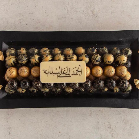 Rectangle Black Tray of Black and Gold Marble Chocolate - Fantastic Chocolate