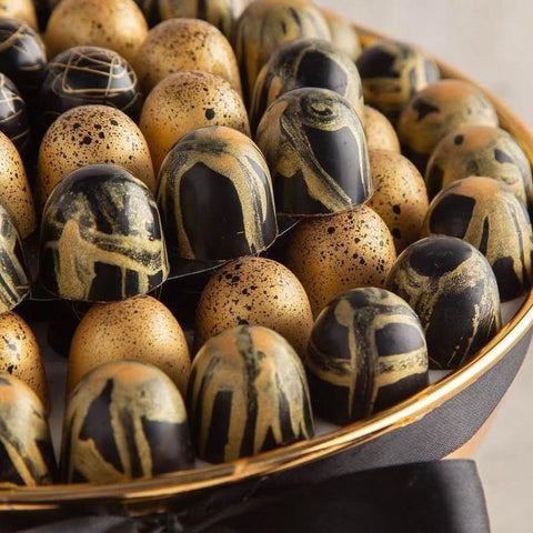 Round Gold Tray of Black and Gold Marble Chocolate - Fantastic Chocolate