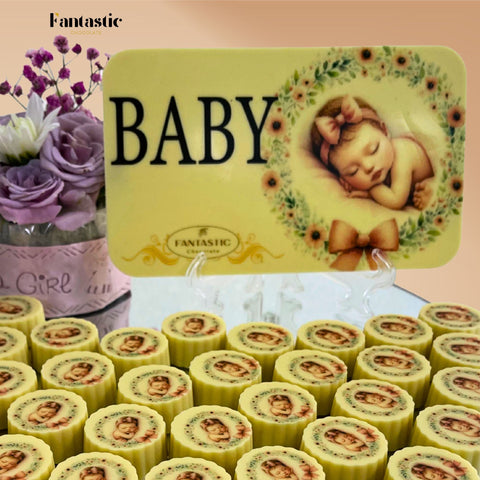 Round Mirror Tray of Logo Printed White Chocolate 40 pieces - Fantastic Chocolate