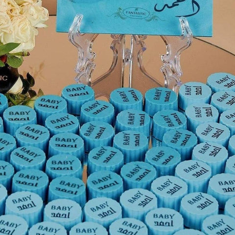 Round Mirror Tray of Name Printed Blue Chocolate - Fantastic Chocolate