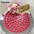 Round Mirror Tray of Name Printed Pink Chocolate 80 pieces - Fantastic Chocolate