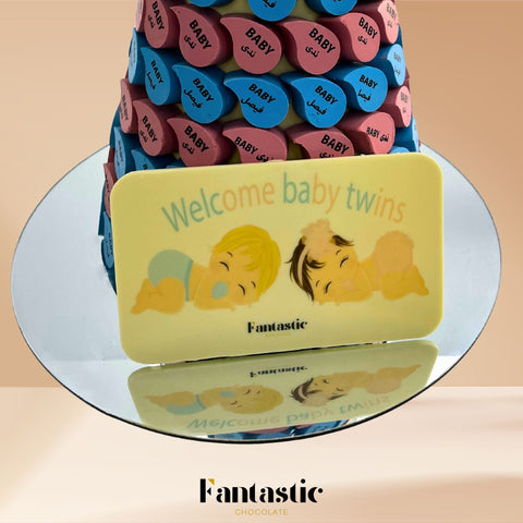 Twin Newborns Chocolate Tower with a Congratulating Sentence (36) - Fantastic Chocolate