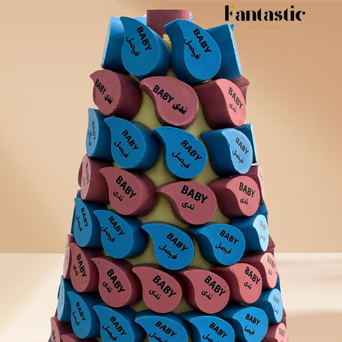 Twin Newborns Chocolate Tower with a Congratulating Sentence (36) - Fantastic Chocolate